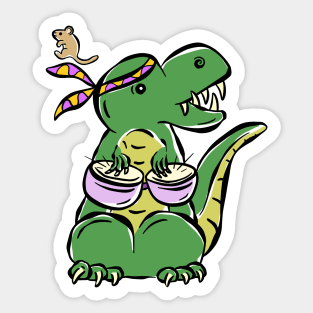 Bongo Player Tyrannosaurus Dinosaur Dino Cartoon Cute Character Sticker